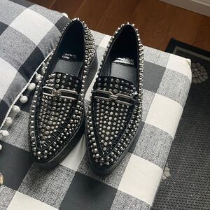 Jeffrey Campbell Choux St Pointed Toe Platform-Black Crinkle Pat Silver 6.5